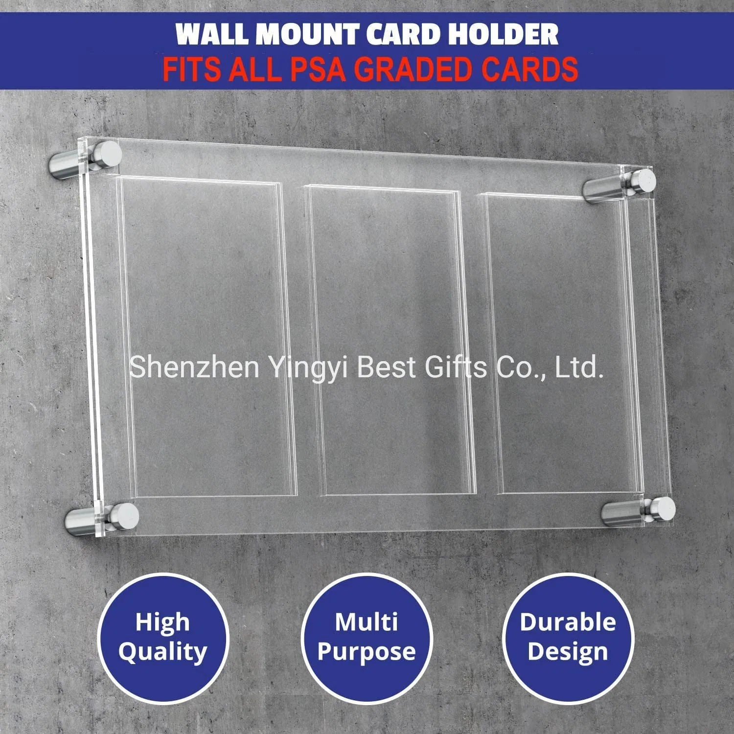 Yyb Wholesale Handmade Luxury UV Filtering Clear Acrylic Pokamon Card 3 Psa Slab Display Frame - 3X1