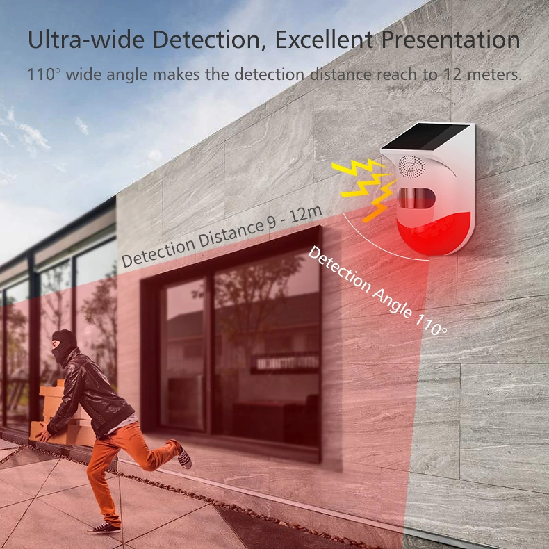 WiFi Wireless Security Product with Solar Panel Powered Burglar Alarm Motion Detector Infrared PIR Sensor for Home Smart Control System by Mobile Tuya Remote