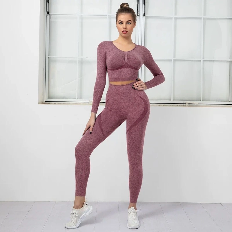 Stylish Tiktok Trendy Althetic Wear Track Suits for Ladies, Seamless Contour Leggings + Long Sleeve Ruched Top Yoga Fitness Sweatsuits Leisure Running Clothes