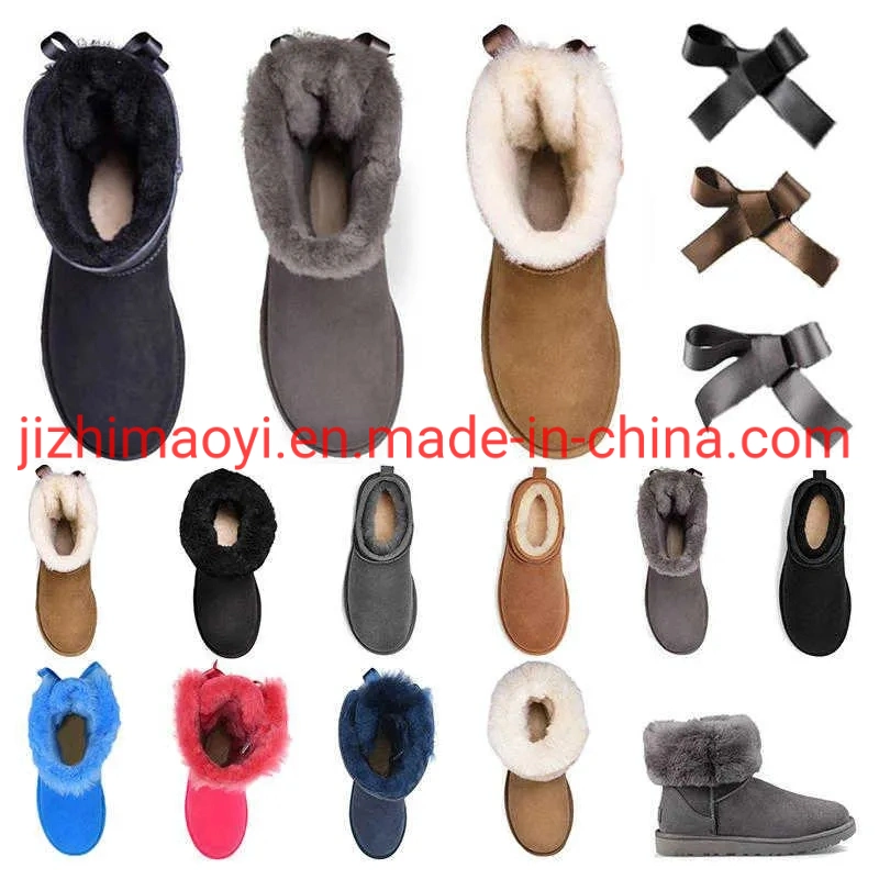 Wholesale Bow Boots Winter Booties Classic Ankle Chestunt Grey Black Navy Beige Coffee Womens Girls Snow Classic