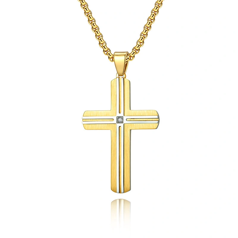 Personnalité religieuse européenne et américaine en acier titane à pendentif croisé bicolore Collier à pendentif combiné simple en acier inoxydable