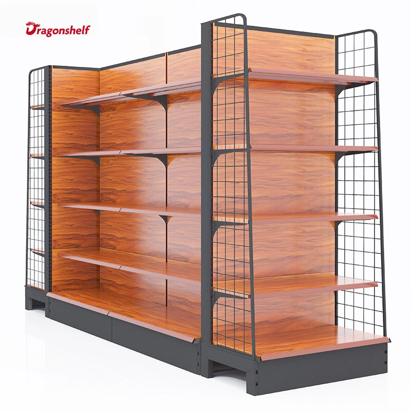 Wood Grain Supermarket Shelving for Sale Grocery Gondola Shelves Display Rack