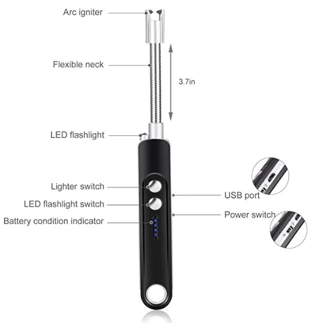 USB Lighter with Upgraded LED Battery Display Safety Switch Rechargeable Flameless Plasma Windproof Pocket Size for Candle Cooking Bbqs Fireworks