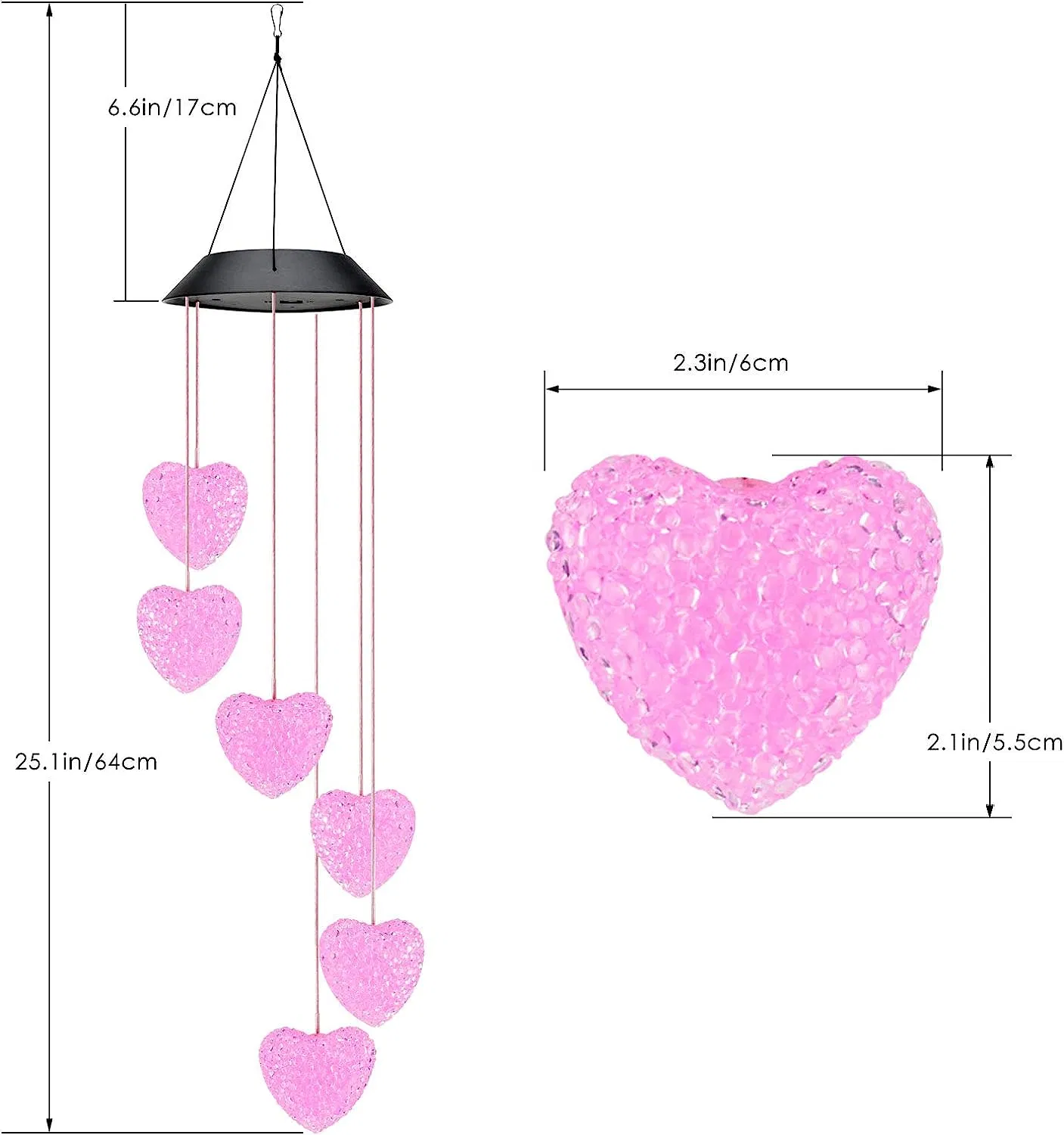 Heart Solar Wind Chimes Outdoor, LED Solar Wind Chimes Color Changing Mobile Wind Chime Waterproof Solar Lighs Home Decoration Gift
