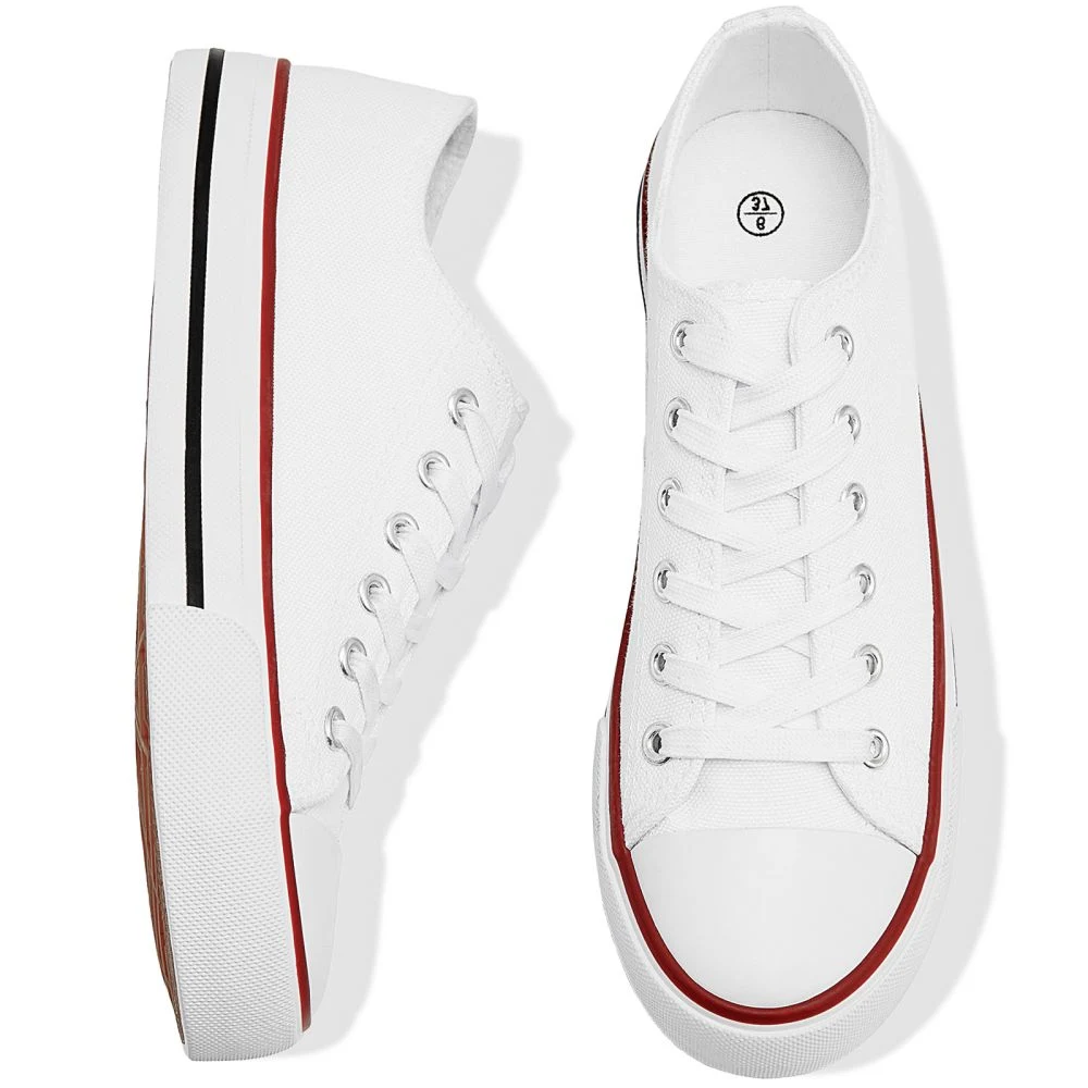 PU Leather Low Top White Canvas Shoes