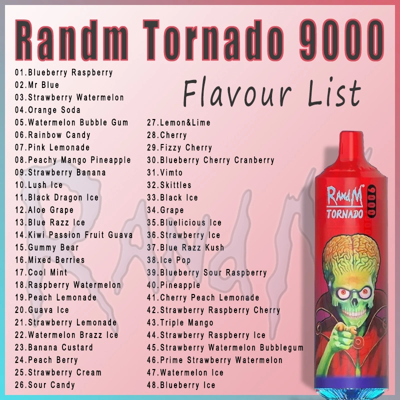 48 Flavours Original Randm Tornado 9000 Puff Disposable/Chargeable E Cigarettes Vape Recharge 0%/2%/3%/5% E-Liquild 18ml Puff 9000