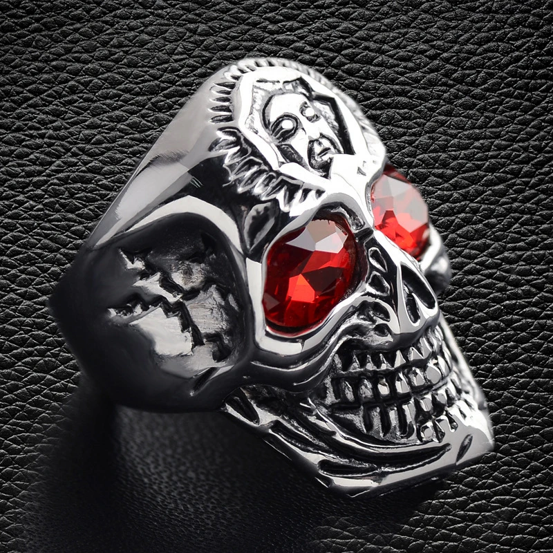 Bague crâne européenne et américaine vintage pour Halloween, fissure fantôme tête de mort, bague en rubis rock pour homme.