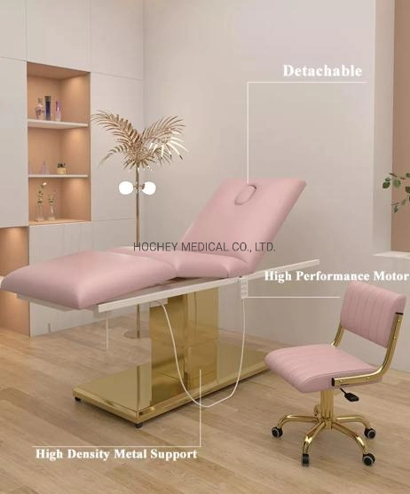 Chaise de beauté pliante en alliage d'aluminium à trois lits médicaux Hochey avec trou pour le visage.