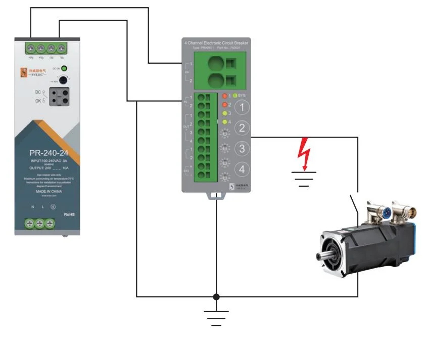 Svlec Multi-Channel Electronic Circuit Breaker for Protecting Four Loads at 24 V DC in The Event of Overload and Short Circuit.