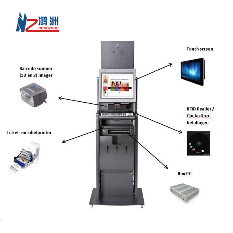 Touch Screen Cash Coin Acceptor Kiosk with Metal Keyboard