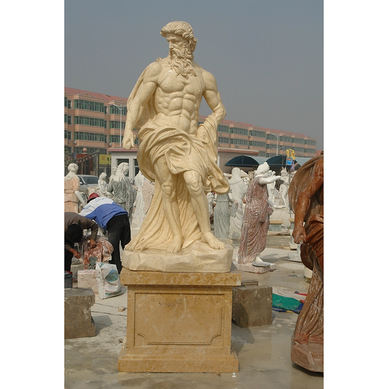 Hot Sale Garden Decoration Stone Carving Life Size Beige Marble Greek Warrior Stone Statues Sculpture