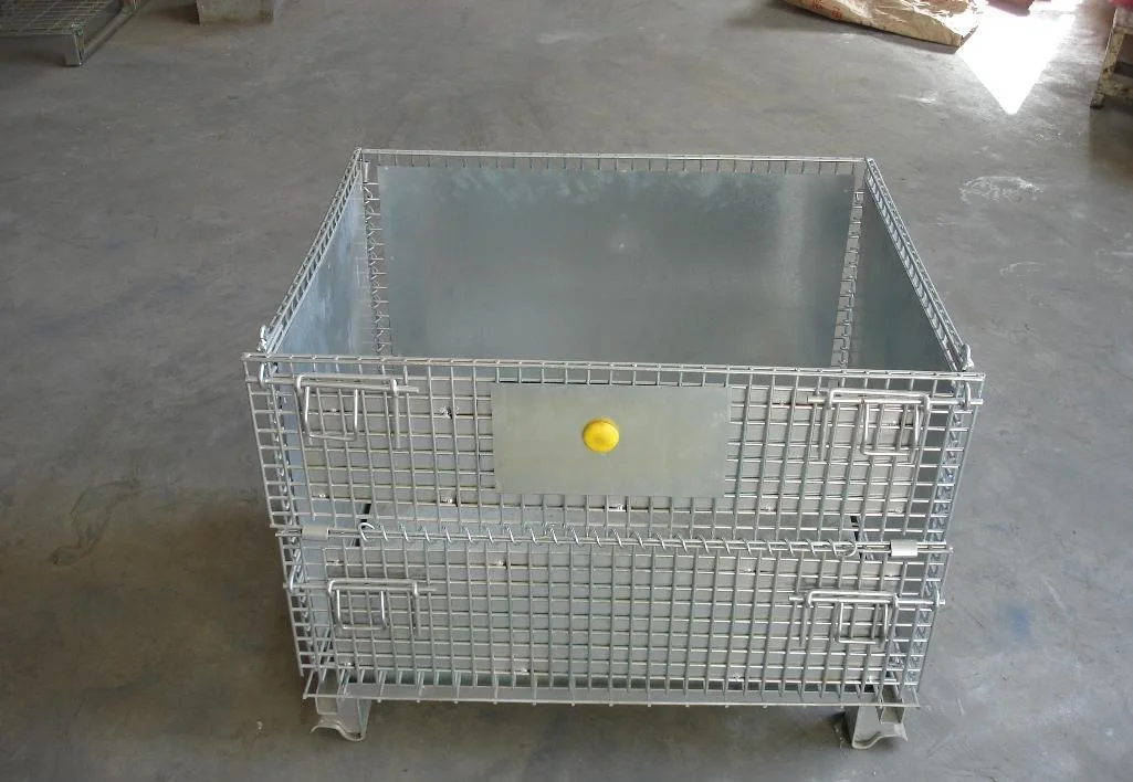 Foldable Galvanized Collapsible Wire Mesh Container Rolling Metal Storage Cage