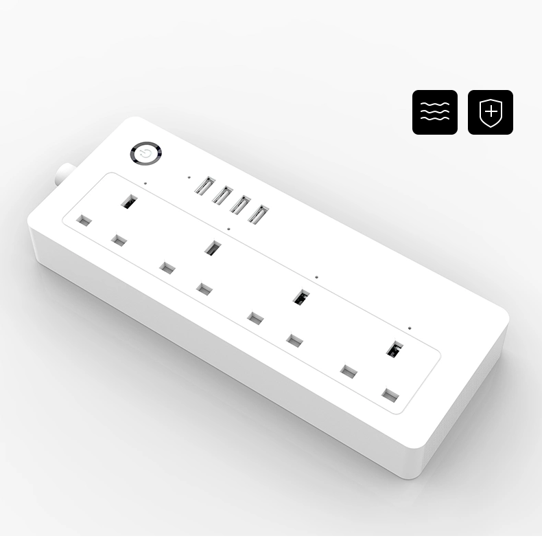 Tuya UK Tipo WiFi Smart Power Strip con 16A 4 Tomas de corriente para Reino Unido y 4 puertos USB toma de extensión eléctrica múltiple Smart Home