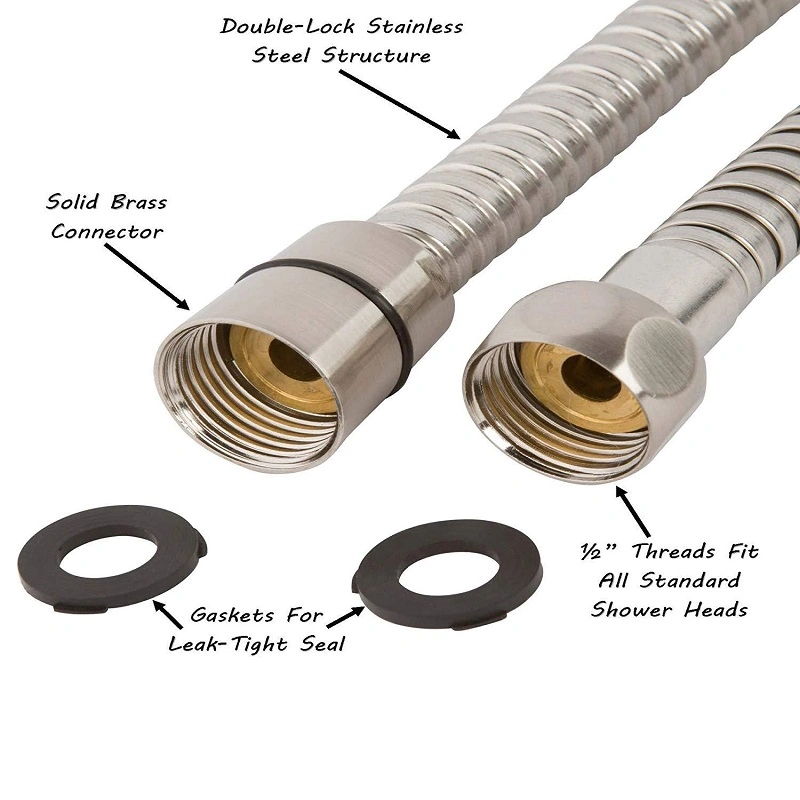 Bathroom Accessories Stainless Steel Double Locked Orb&Brushed Nickel Hand Held Shower Hose with Both Ends Brass Nuts