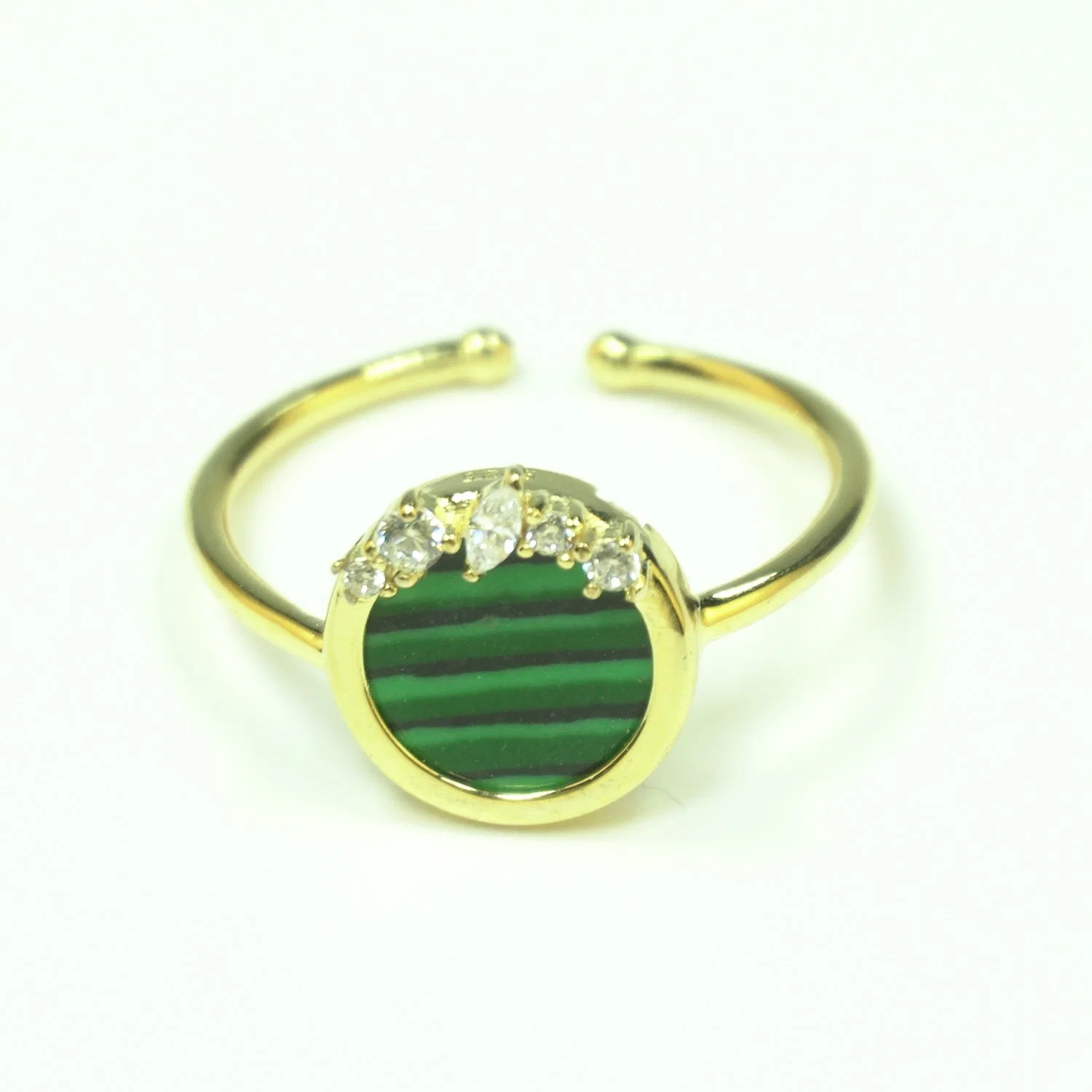 Hot Custom Buched Rhodium أزياء Sterling Silver Jewellery CZ Malachite حلقة حجرية