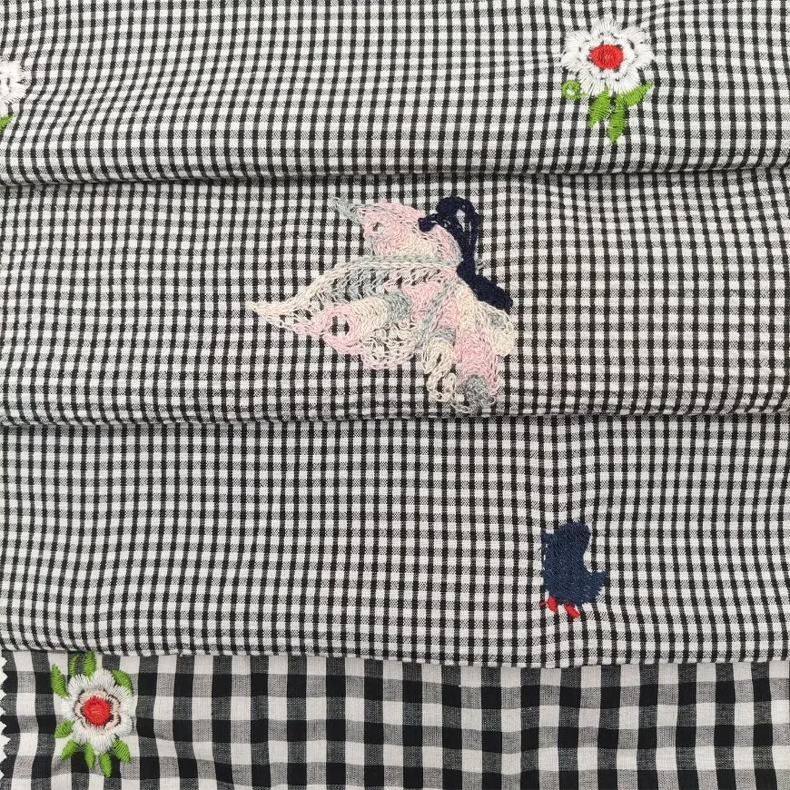 100%Cotton Plaid Multi-Color Embroidered Fabric for Children Women Garment