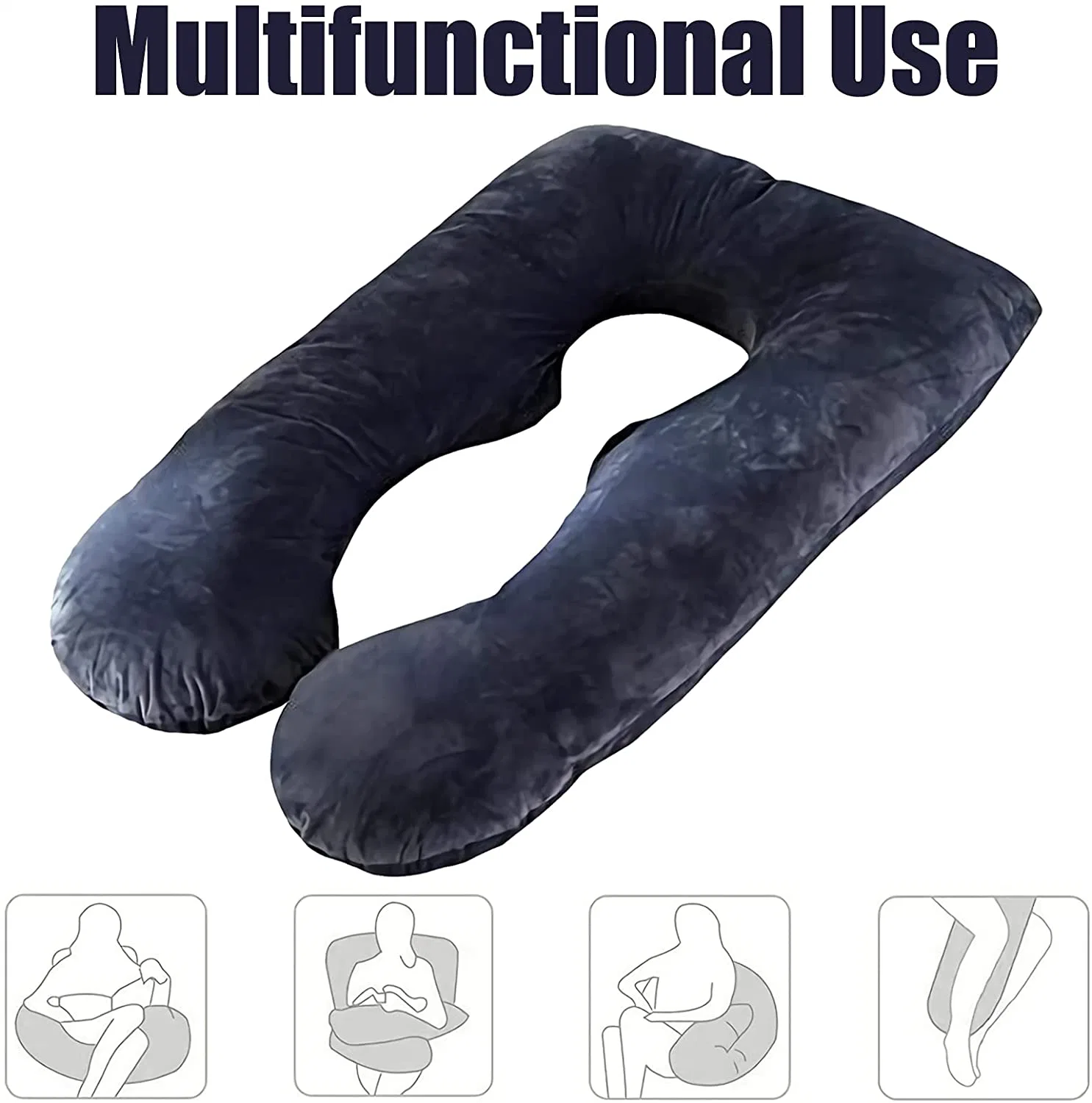 El embarazo la almohada con cubierta de algodón lavable en todo el cuerpo en forma de U almohada de maternidad