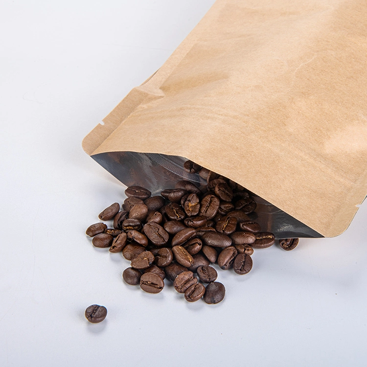 Sustainable Eco Friendly Kraft Paper Zipper Flat Bottom Coffee Packaging with Valve