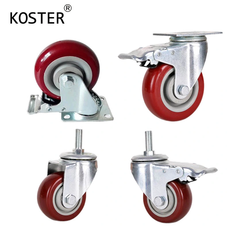 Factory Direct Sale 125mm 5 Inch Red Wheel Caster PVC Industrial Caster Wheels with Brake