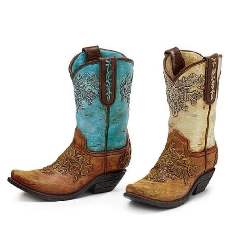 Blau und Weiß Keramik Handgemalte Blume Topf Cowboy Boot Blumentopf