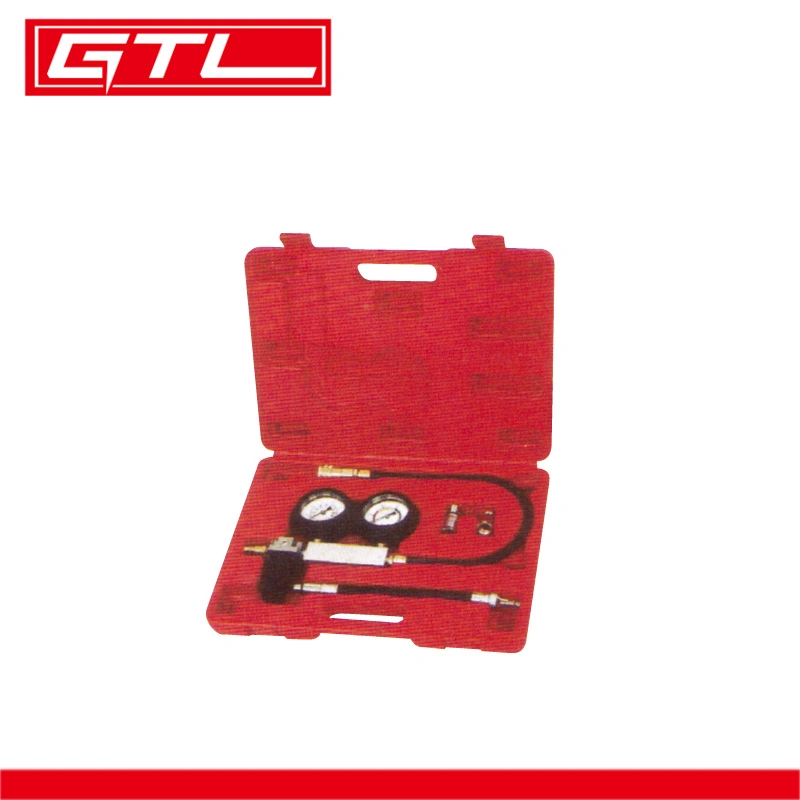 Compression Leakage Detector Kit Set Petrol Engine Gauge Tool Kit Double Gauge System Auto Cylinder Leak Tester with Case (48110015)