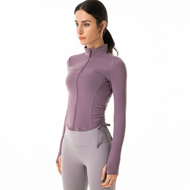 La mujer Sporst untar la parte superior de fitness gimnasio de manga larga camisa ejecutando Top Zip Invierno Camiseta Yoga Fitness