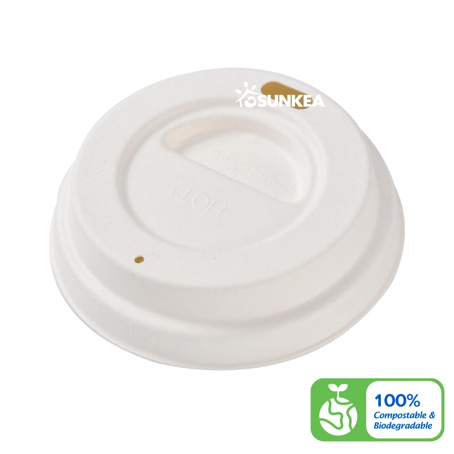 Biodegradable Pulp Bagasse Sugarcane Wheat Straw Take Away White Brown Paper Nature Compostable Lids for Hot and Cold Coffee Cup