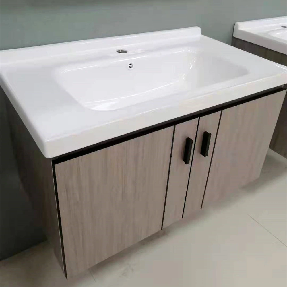 Modern Style Hot Selling Custom Home Sanitary Ware 800mm Wooden Vanity Bathroom Cabinet Furniture with Single Smooth Ceramic Basin