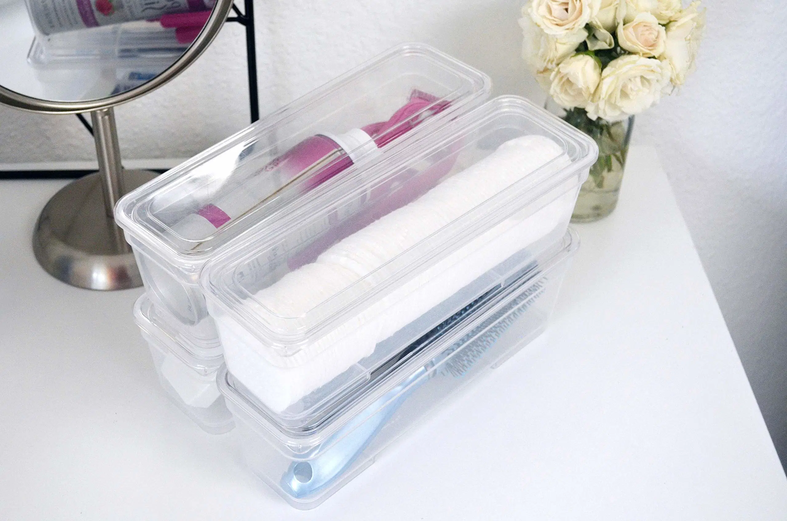Household Storage Designs Bin Pack Long Home Organizer Storage Boxes with Lids Translucent Clear