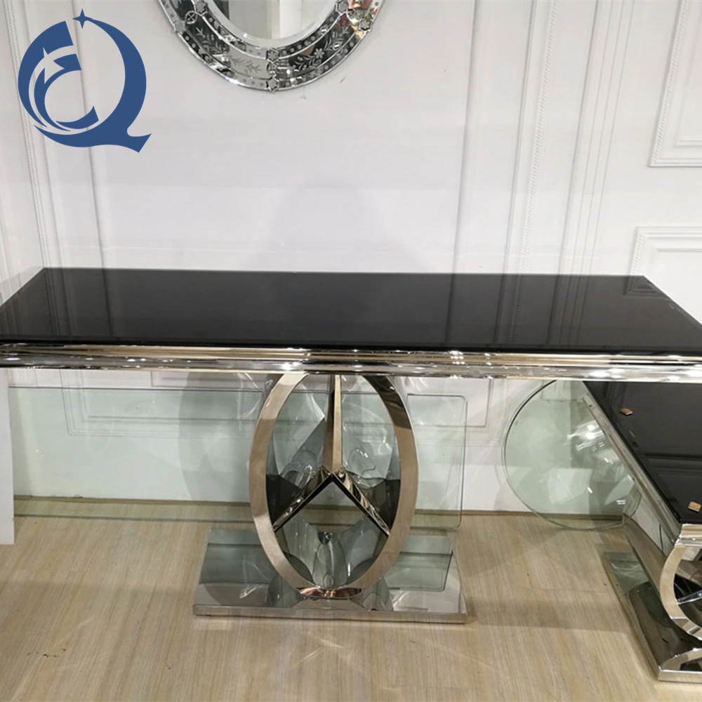 Un mobilier moderne en acier inoxydable de forme de base de Mercedes de verre noir tableau de la console