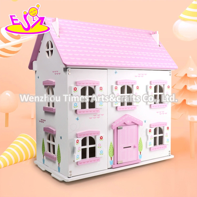 Best Design Pink Wooden Miniature Doll House Set for Girls W06A433