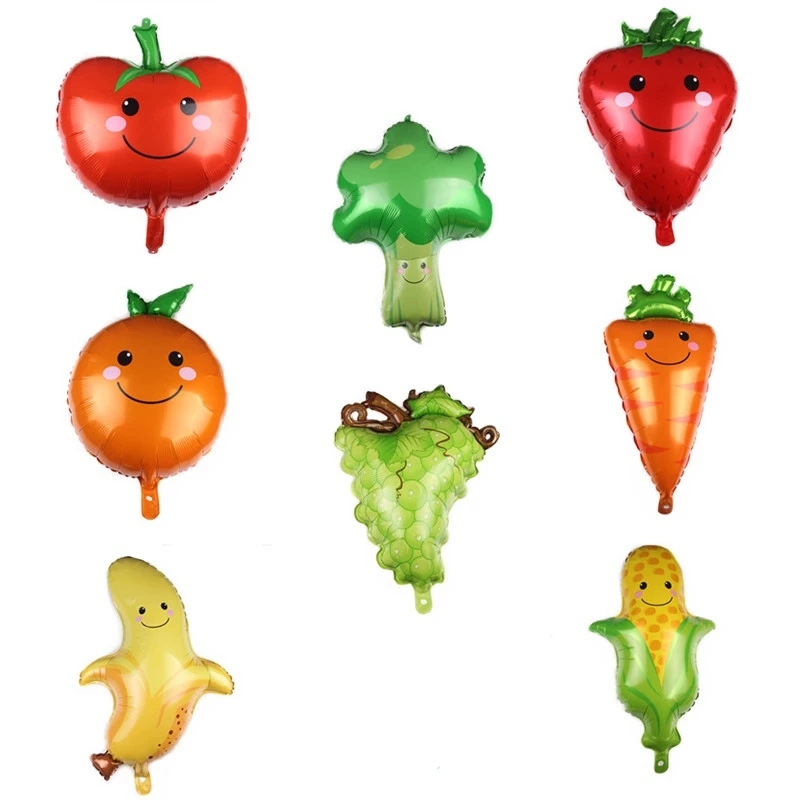 Cute Fruits and Vegetables Aluminum Film Balloon Children&prime; S Day Party Birthday Party Watermelon Corn Pitaya Pineapple