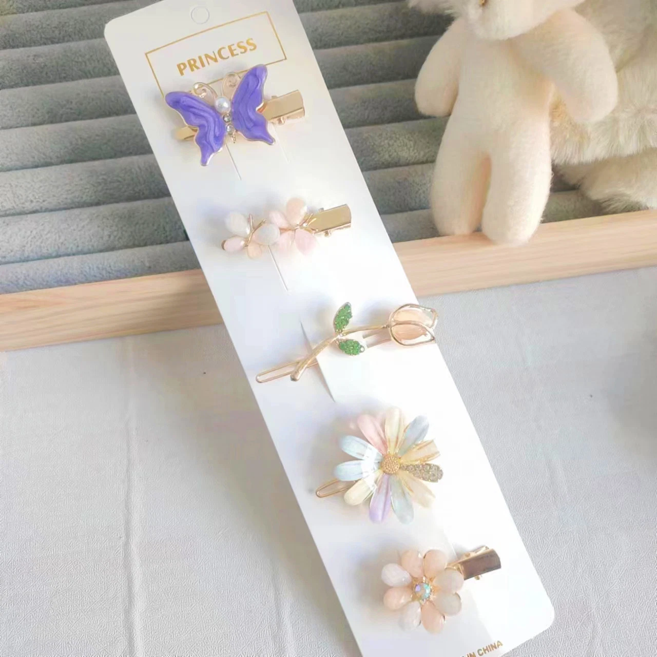 Popular Green, Pink, Yellow, Elf, Purple, Butterfly, Flower Clip, Three Flowers, Blue Hair Clip, Set Hair Clip, Hair Accessories