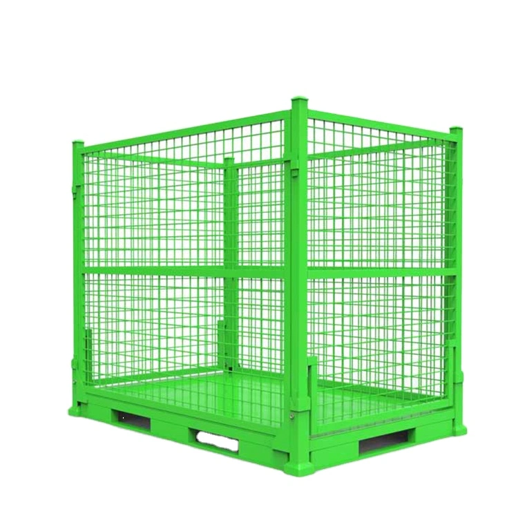 Cage Wire Mesh Gas Cylinder with Wheels Foldable Metal Pallet Collapsible Bin Box Storage Container