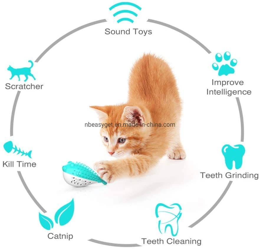 Cat Pet Toothbrush, Fish Shape Built-in Small Bell, Refillable Catnip Simulation Fish Teeth Cleaning 2 in 1 Chew Toys Esg12406