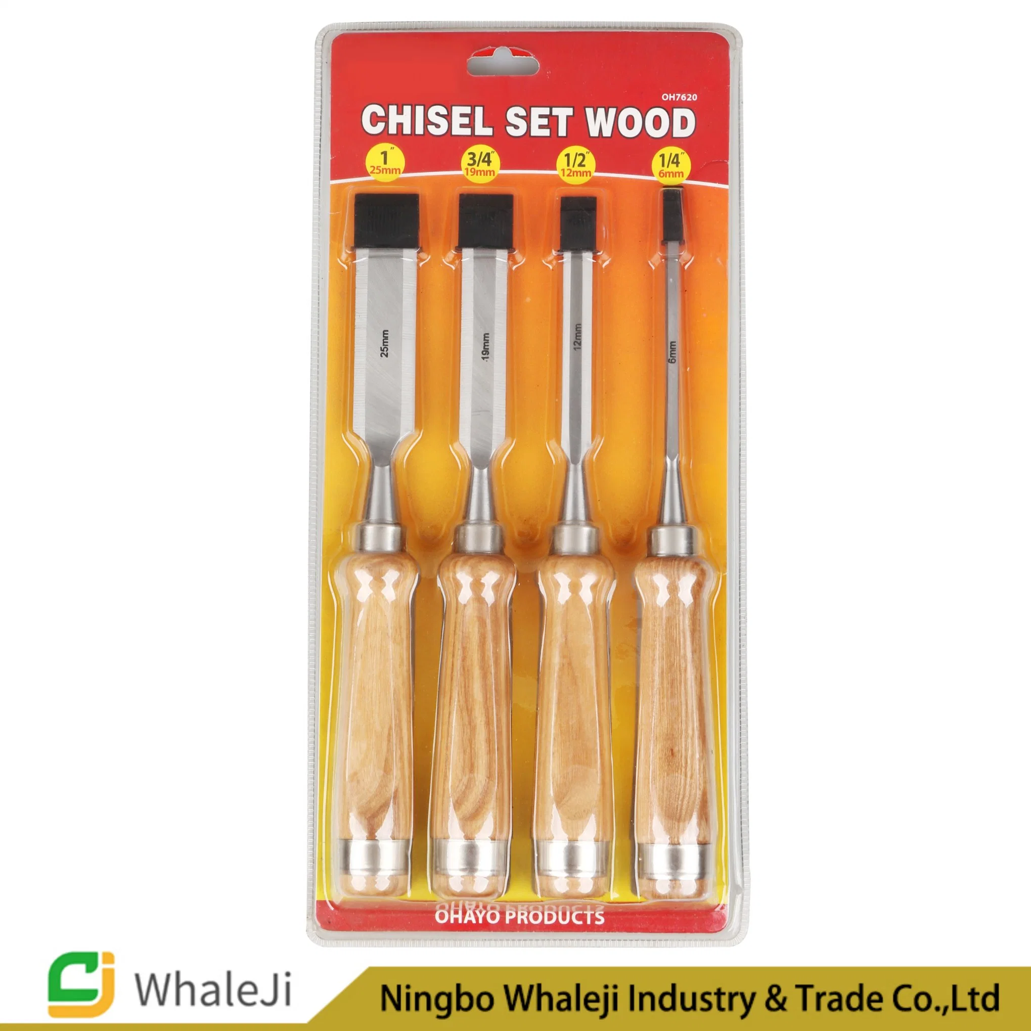 4-Piece Woodworking Chisel Tool Set with Wooden Handle