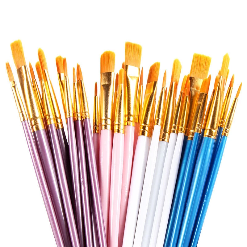 Nylon Hair Painting Pen Plastic Rod 10 Oil Artist Paint Brush Set