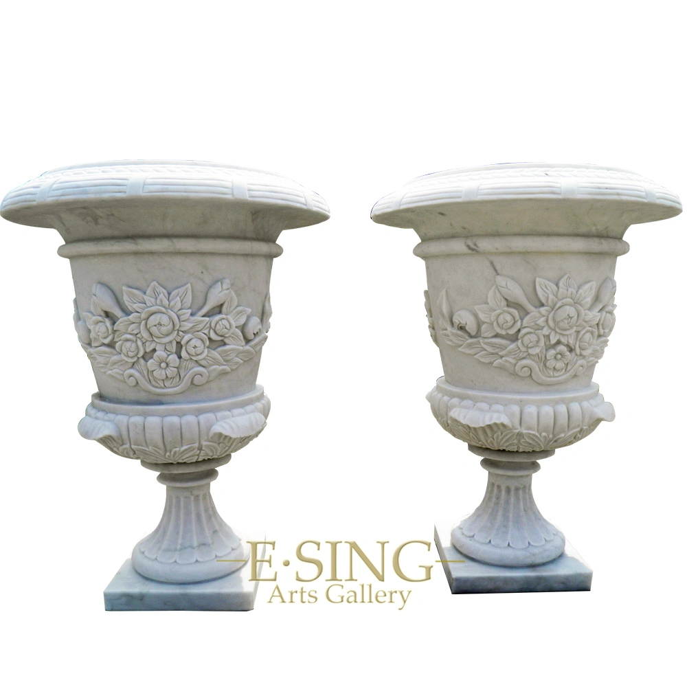 Natural Marble Stone Flower Pot Statue for Garden Decoration