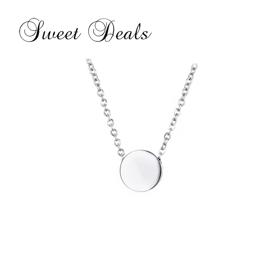 Round Pendant Women Stainless Steel Necklace Clavicle Chain Lettering