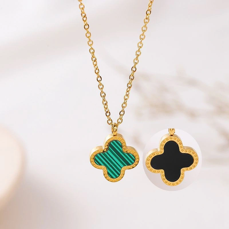 Factory Direct Sales of Black and White Double-Sided Clover Necklace Gold Rose Color Non Fading Light Luxury Niche Necklace Nk0028b