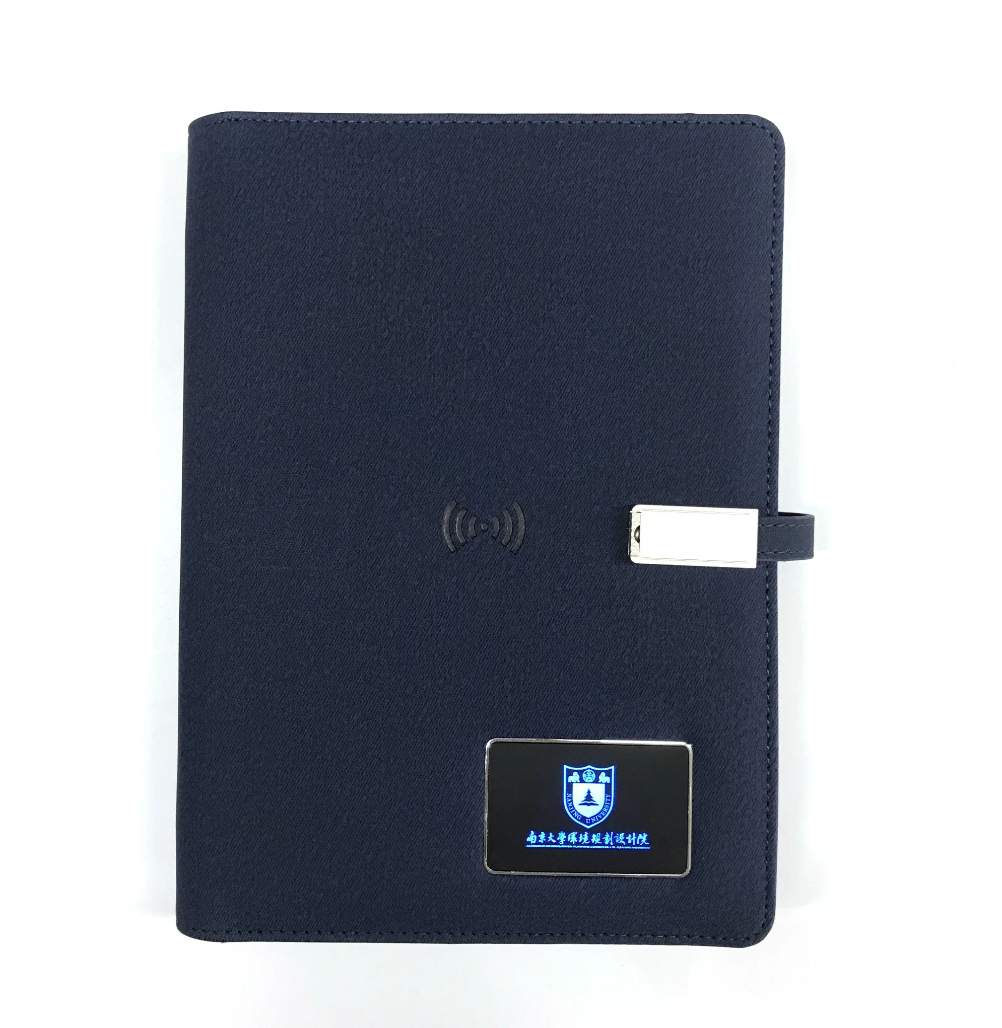 Multifunctional A5 Leather Wireless Charging Notebook with Power Bank Customized Planner Lighting Logo with Power Bank Notebook