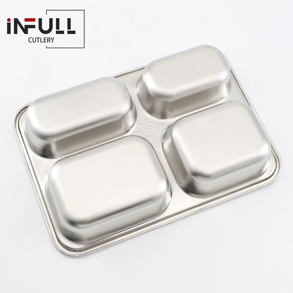 Stainless Steel Dinner Dishes School Fast Food Canteen Divided Dinner Mess Plates