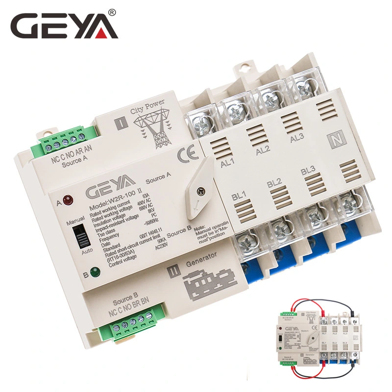 Geya W2r Series 2p 3p 4p 100A Dual Power Automatic Transfer Switch for Generator