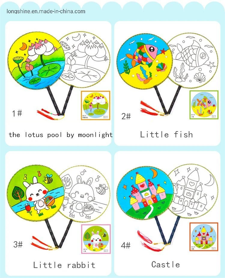 Children's Painting Hand Painted Blank Fan Round Fan Kindergarten Creative