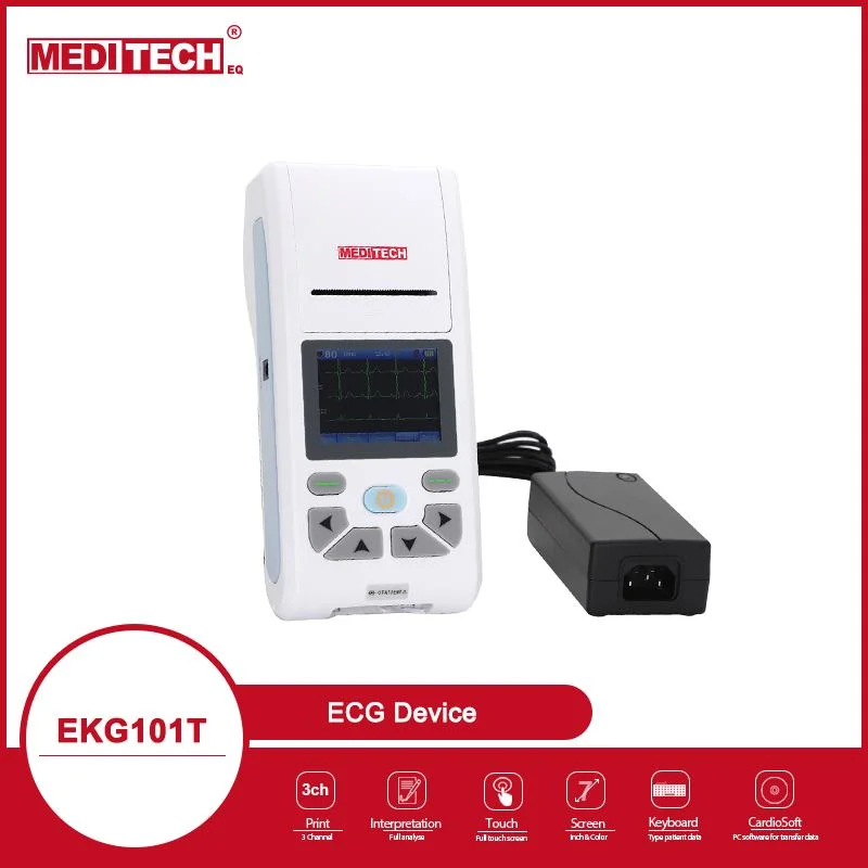 Meditech EKG101t Smart ordinateur de poche ECG avec interprétation à trois canaux, couleur et écran tactile. Grand écran montre12/6/3/1 de plomb (s)