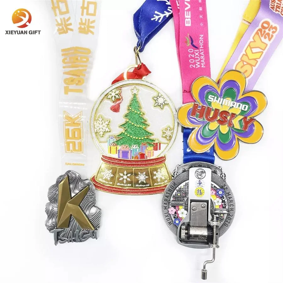 Custom Running Trophy Medals Sport Christmas Metal Trophies Ribbon Souvenir Marathon Medals Plaques Christmas Gift Neck Medal