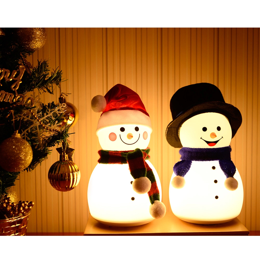 El muñeco de nieve de silicona roja LED Lámpara de iluminación decorativa con música de Navidad