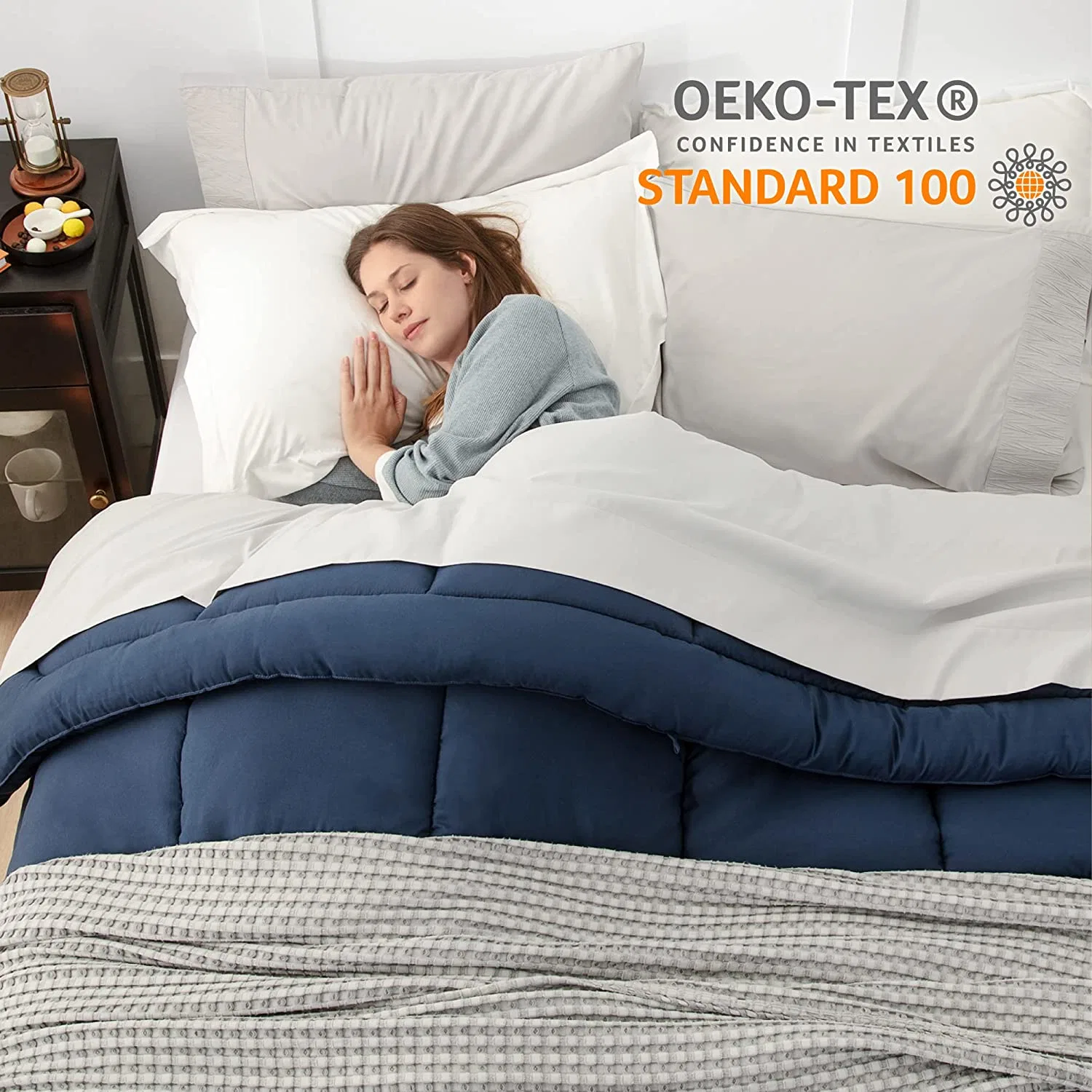 Edredão Inserir Califórnia King Consolador Navy - toda a temporada Quilted Consolador alternativas para Cal roupa de cama King, edredão com abas de canto6edredão I