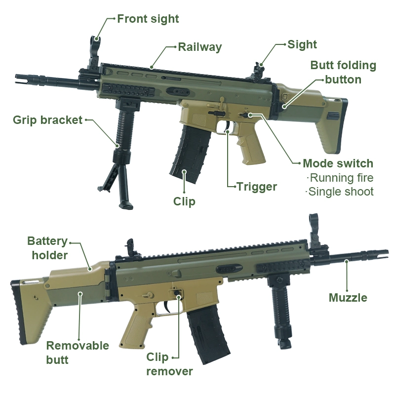 Pistola de bolas eléctrica Gel Electric Ball Blaster Scar-L con balas de gel, juguete de pistolas de bolas salpicantes