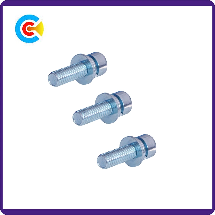 DIN/ANSI/BS/JIS Carbon-Steel/Stainless-Steel 4.8/8.8/10.9 Blue and White Pan Head Combination Screw